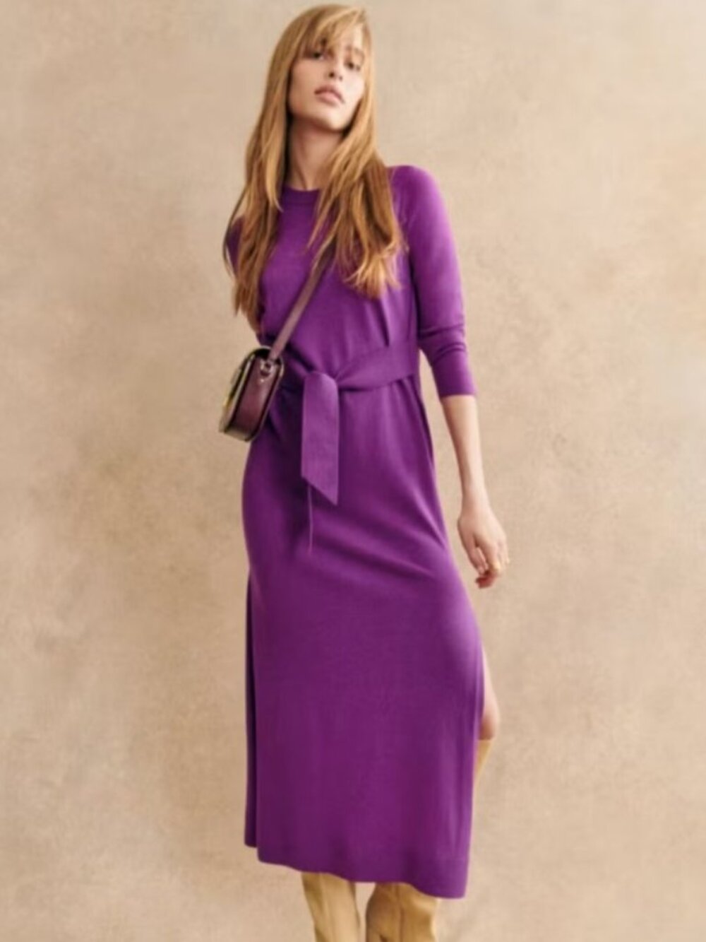 Sezane Piana Dress Purple 100% Merino Wool Knit Excellent Condition - Sz M
